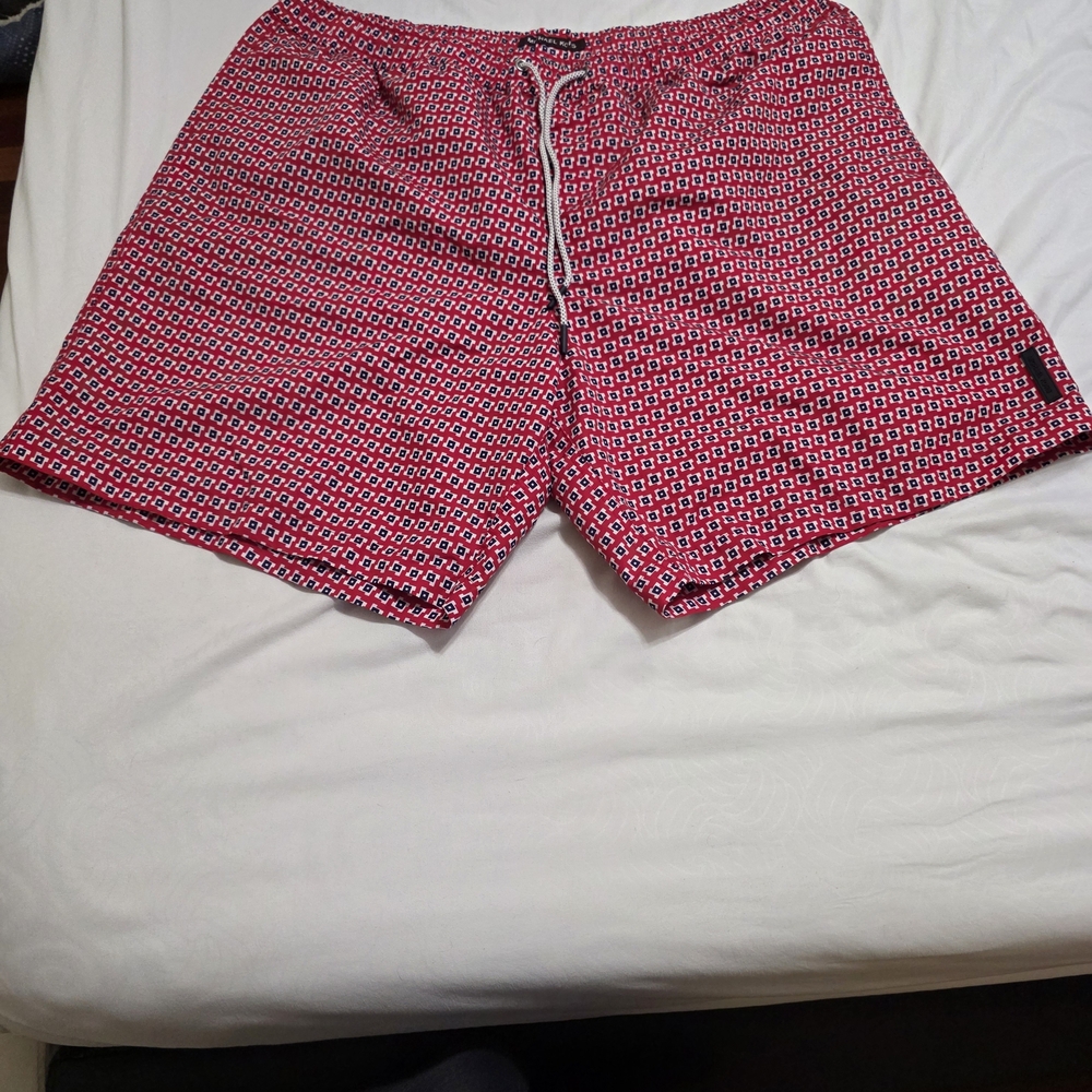 Men's Red Patterned Swim Trunks with Drawstring - Picture 2 of 6